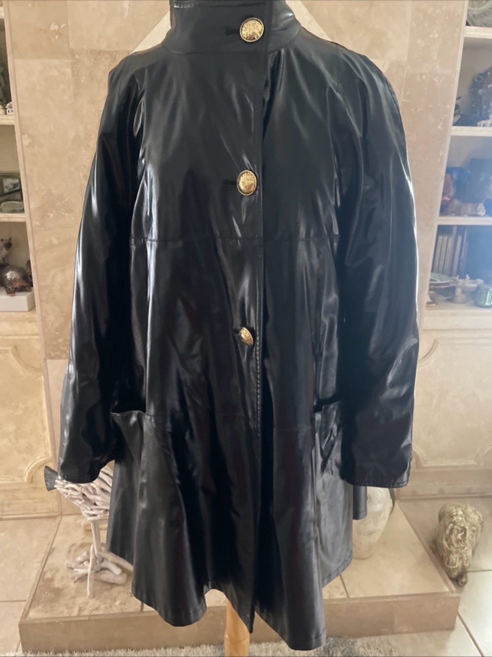 Pierrette B Woman's Coat Size 8 USA Made in Switzerland Shiny Black - Picture 3 of 14